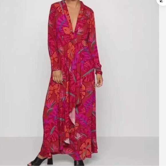 Farm Rio Dresses & Skirts - FARM RIO Delicate Leaves Midi ( but really Maxi ) Dress - XL ( never worn )